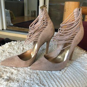 Bebe Cream Suede Strappy Heel